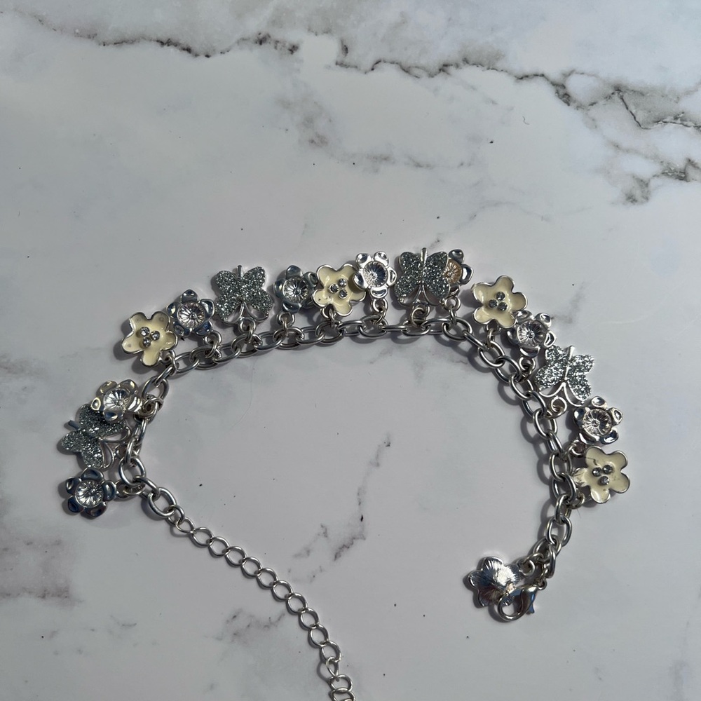 Silver Enamel Flower Charm Bracelet or
Purse charm string - Picture 8 of 10